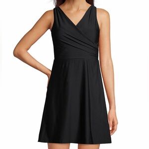 NWT Lands' End Black V-Neck Swim Dress